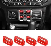RT-TCZ Center Console Window Button Switch Trim Cover Decoration Interior Accessories Compatible with Jeep Wrangler JL JLU & Gladiator JT 2018-2024,Red