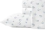 Stone Cottage - Queen Sheets, Cotton Percale Bedding Set, Crisp & Cool Home Decor (Blue Sketchy Ditsy, Queen)