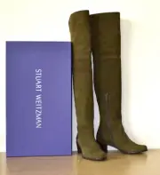 I0 NIB STUART WEITZMAN Hitest Olive Suede Stacked Heel Over The Knee Boots Sz 8
