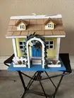 Wooden Bird House Decorated Picket Fence Ivy Arch Flowers New