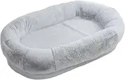 Human Dog Bed, Washable Removable Large Human Size Bean Bag Dog Bed with Memory Foam Supportive Mat and Storage Pocket Faux Fur Orthopedic Dog Bed Nap Bed Adult Oval for Families