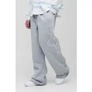 Mens Grey Marl Tall Wide Leg Official Outline Joggers