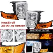 Fit 06-10 Jeep Commander Halogen Headlights White/Amber Pair LH RH
