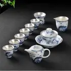 Jingdezhen Porcelain Silver Tea Set Sterling Silver Tea Pot Gaiwan Tea Cups Set