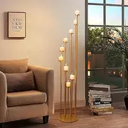 Fullvaseer Gold 9 Arm Pillar Candle Holder,Metal 9 Arm Candelabra for Christmas Wedding Home Halloween Party Decoration(46.3inch)
