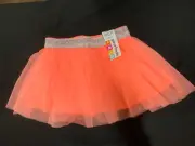 Infant Tutu Skirt W/Panties Neon Coral Peach Sparkly Tulle Silver Glitter 3-6m