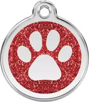 Red Dingo Glitter Paw ID Charm Dog Tag Red Blue Purple Pink Gold Silver Aqua