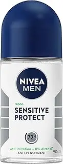 NIVEA MEN Sensitive Protect Anti-Perspirant Roll-On Deodorant 50ml | Long-Lasting Fragrance | Sensitive Skin Roll-On Deodorant for Men | 72-Hour Sweat Protection | Prevents Skin Irritation