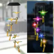 Color-Changing LED Solar Dragon Fly Wind Chimes With Bell Lights Home Yard Décor