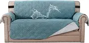 H.VERSAILTEX 100% Waterproof Couch Covers Machine Washable Sofa Cover for Dogs/Pets/Kids Couch Protector Waterproof Non-Slip Backing Sofa Slipcover for Pets (2 Seater, Blue)