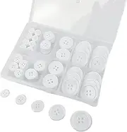 Wennuo 100Pcs White Sewing Buttons,4-Hole Craft Buttons, 5 Sizes ,with Compartment Storage Box, Suitable for Sewing,Suit Coat Shirt Buttons，DIY Decoration