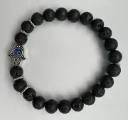 Lava w/ Hamsa Charm Beads Bracelet 8 mm
