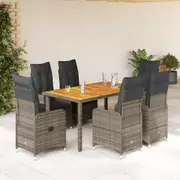 Garden Bistro Set with Cushions Table and Chairs Patio Grey Poly Rattan vidaXL