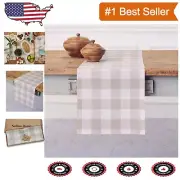 Versatile 14x90 Inch Pure Linen Table Runner - Natural & White Buffalo Check