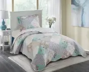 Blue and Green Rose Patchwork, 2-Piece Quilt Set Quilt Set Twin Blue Green