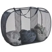 Mesh Popup Laundry Hamper 3 Compartment Sortable Horizontal Collapsible Laund...