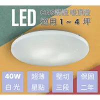 在飛比找蝦皮購物優惠-台灣現貨 LED吸頂燈 超取限2台 星點40W白光單色壁切三