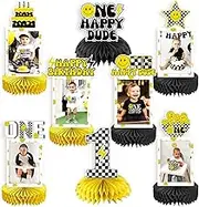 8 Pcs One Happy Dude Honeycomb Centerpiece One Happy Dude 1st Photo Table Centerpiece Party Decoration Set 1st Table Toppers Centerpieces First Birthday Party Idea for Baby Boys and Girls