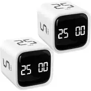 Rotating Pomodoro Timer 5, 25, 10 50 Minutes Preset,Desk Productivity Timer w/Gra vity Sensor,ADHD Tool Cube Countdown,Custom Modes,White,2 Pack