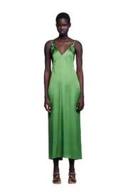 SANDRO Fluid satin-effect dress in Green at Nordstrom, Size 40 Eu