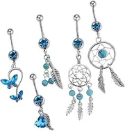 [Geardeangloow] 5 Piece Rhinestone Dreamcatcher Butterfly Leaf Heart Belly Bar Navel Ring