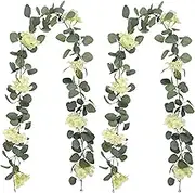 AU013-9 2-Pack Artificial Plant Green Eucalyptus Vine Yellow Orchid Flower Simulation Fake Hanging Plants Home Decoration