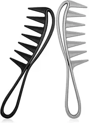 AOOWU 2 Pcs Wide Tooth Combs For Long Wet Curly Hair, Curly Hair Salon Barber Comb for Hair Styling Hair Detangling, Afro Hair Comb Salon Hairdressing Comb With Handgrip Heat Resistant Comb for Women