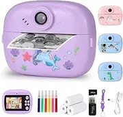 SlowTon Instant Print Camera for Kids, 1080P 2.4 Inch Screen Kids Instant Cameras with 64GB TF Card, Portable HD Kids Digital Video Cameras Toddler Camera Toys for Girls Boys Age 3-12