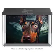 Dog Doberman Swimming Polyester Fish Tank Glass Backdrop Aquarium Background