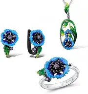 [Generic] Female Enamel Flower Jewelry Set Color Stud Earring for Women Zircon Stone Wedding Ring Chain Necklace Made in China