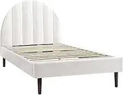 Furb King Single Bed Frame with Pine Wood, Boucle Fabric Upholstered Bed Base Mattress Platform for Home Bedroom Furniture, White