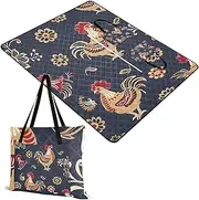 Picnic Basket Set Sandproof Hiking Portable Picnic Blanket for Baby Couples Gift Ethnic Chick Floral Gold 60x80in