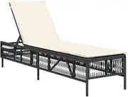 Sun Lounger, Sun Lounge Camping Chair Outdoor Chaise Lounge with Cushion Black Poly Rattan