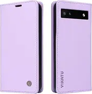 [YBFJCE] Case for Google Pixel 6a PU Leather Wallet Cover,Flip Folio Case with Card Holders,Magnetic Phone Cover Compatible with Google Pixel 6a,Light Purple