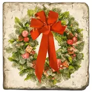 Studio Vertu, Holiday Christmas Wreath Tumbled Botticino Marble Trivet
