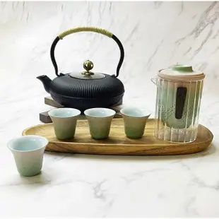 【Life shop】粗陶炫彩旅行茶具套組/皮革收納袋(泡茶組 交換禮物 茶具 旅行茶具 隨身泡茶組 泡茶)