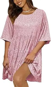 [WILLSIN] Sequin Babydoll Mini Dress, Sparkly Glitter Dress Short Flowy Tiered Tunic for Women's Night Out