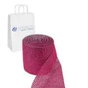 Dark Pink 24 Row Diamond Rhinestone Ribbon Trim Mesh Wrap 3 Yards - Wedding os