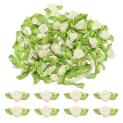 100 Pcs Mini Ribbon Roses Flowers Bows for Crafts, 15mm/0.6" Dia, Beige