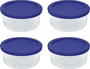 [Pyrex] Storage 4 Cup Round Dish, Clear with Blue Lid, Pack of 4 Containers