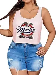 [SODSHY] Women's Plus Size Tops USA Shirt Memorial Day Red White and Blue Patriotic Shirts American Flag Graphic Tank Tops, S3-pink-4, 3X-Large