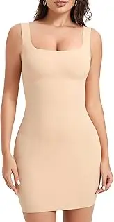 [Irisnaya] Tummy Control Shapewear Dress Slip Square Neck Tank Top Body Shaper Sleeveless Bodycon Bodice Mini Dresses
