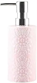 Push Pump Dispenser Soap ，Glass soap dispenser bot Soap Dispenser 350ML High-Value Embossed Ceramic Bottles Lightweight Luxury Dispenser Bottles Home Shampoo Body Wash Press Bottles Dispensers(Pink)(P