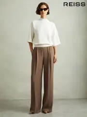 Reiss Mocha Brown Abigail Wide Leg Elasticated Trousers (AB1714) | $310