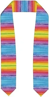 [WURTON] Colorful Rainbow Stripe Print Unisex Adult Graduation Stole Class Of 2024 Polyester Shawl Stole With Trim Honor