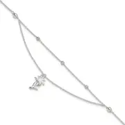 Sterling Silver Polished 2-Strand Palm Tree 9In Plus 1In Ext Anklet