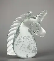 Vintage Blown Glass Unicorn Head Paperweight Cut Base Solid Heavy Bubbles