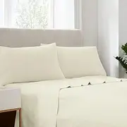 Serta Simply Clean Soft Hypoallergenic Stain Resistant Deep Pocket 3 Pieces Solid Bed Sheet Set, Twin, Ivory