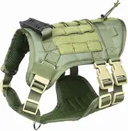 Tactical Dog Harness for Medium Large Dogs No Pull, Military Dog Harness with Handle,Service Dog Vest with Molle & Loop Panels, Adjustable Pet Harness for Training Hunting Walking Green