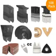108Pcs Multi Oscillating Saw Blades Tools Sandpaper Set Metal Wood Quick-.-